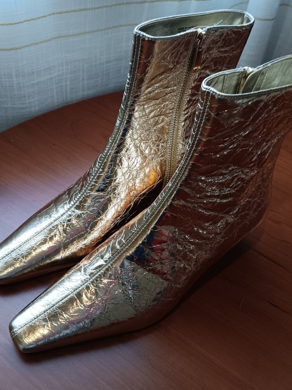 NWT Gold Leather Rectangular Toe Blade Heel Bootie Size 8.5 M